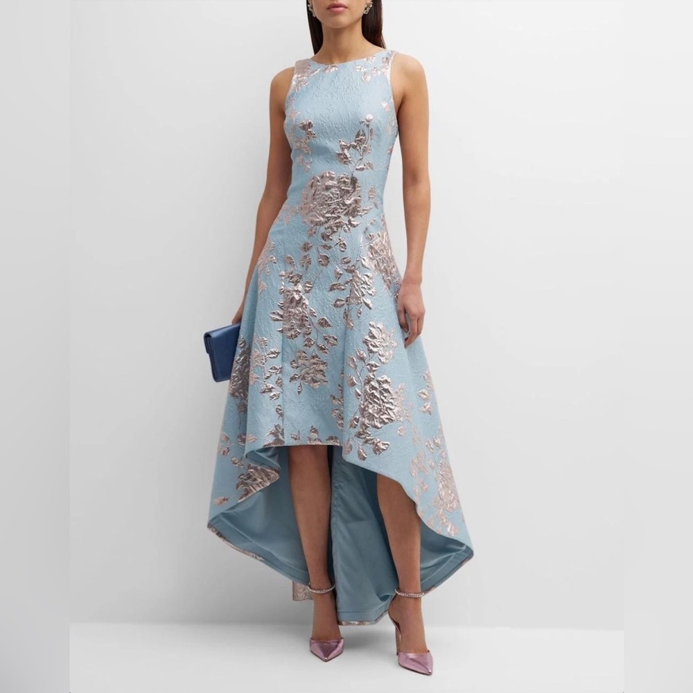 Rickie Freeman for Teri Jon High-Low Metallic Jacquard Gown NWT